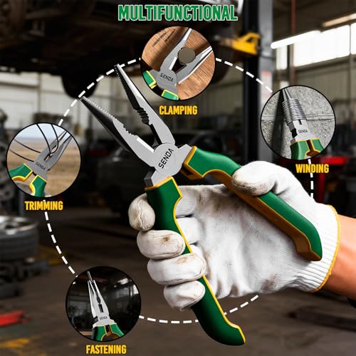 SENDA 6'' Needle Nose Pliers, Premium CR-V Steel Long Nose Tool with Wire Cutter, Anti-Slip Soft Grip for Home, Fishing, Jewelry & Crafts