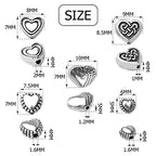 Aylifu 140pcs Antique Silver Heart Shape Spacers Alloy European Style Heart Beads Charms Spacer Bead Jewelry Heart Charms for DIY Bracelet Jewelry Making, 5 Sizes