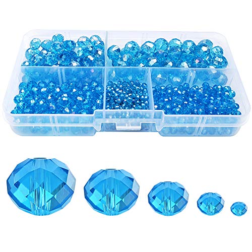 Aquamarine Rondelle Glass Beads for Jewelry Making, Faceted Briolette Crytal Spacer Beads for Bracelet Necklace Earring (2mm 4mm 6mm 8mm 10mm Mixed Sizes, 1000pcs) - color: Aquamarine