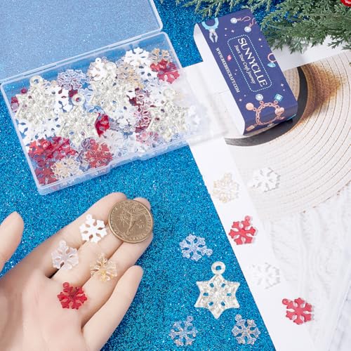 SUNNYCLUE 1 Box 120Pcs 6 Colors Christmas Snowflakes Charms Resin Snowflake Charm Bulk Transparent Red White Tiny Glitter Xmas Winter Snow Shaped Mini Charm for Jewelry Making Charms DIY Earring Craft - style: Chic