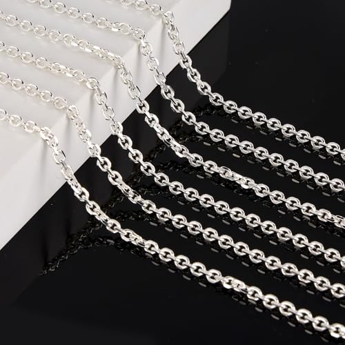 KYUNHOO 16.4 Feet Silver Jewelry Making Chains Bulk on Spool Oval Cable Chain Links for Women Men DIY Crafts with Jump Rings Lobster Clasps Supplies - color: Cable Silver