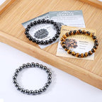 NCB 2.3-Piece 4mm Natural Crystal Gemstone Stretch Bracelets – Handmade Reiki Energy Healing Jewelry for Meditation,Yoga, Unisex - color: 3PCS ( Black Onyx+Hematite+Yellow Tiger's Eye ), size: 6mm