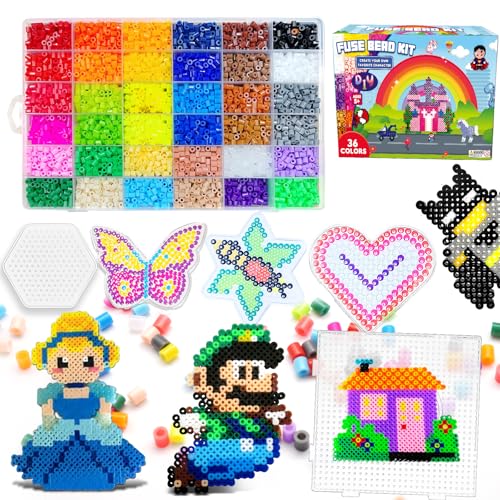 FUNZBO 11000 5mm Fuse Beads Kit - 36 Colors | 66 Patterns, Easter Arts and Crafts for Kids, Teens and Adults, Toys Crafts for Room Decorations, Birthday Gifts for Girls, Boys and Kids Age 5+ - size: 11000 pcs with Pegboards