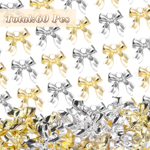 60 Pcs Alloy Bow Bowknot Charms, Silver and Gold Bow Tie Pendant Charms Bulk for Jewelry, Bowknot Pendants Earring Charm Necklace Bracelets DIY Crafts Supplies - color: Set-3