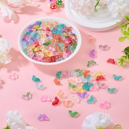 Beadthoven 240Pcs 12 Colors Butterfly Glass Crystal Beads Gold Sand Butterfly Lampwork Glass Beads Handmade Transparent Small Crystal Spacers for DIY Bracelet Necklace Earrings Jewelry Making Supplies - color: Butterflies Tiny