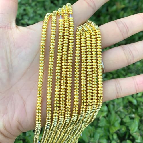 380pcs Adabele Grade A Natural Hematite Gold Plated Healing Gemstone 4mm x 2mm Small Round Rondelle Loose Beads Gem Stone Spacer for DIY Craft Jewelry Making GFC7-3 - color: Gold Plated Hematite, size: 4x2mm (380pcs/2 Strands)