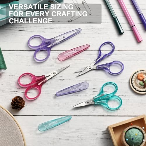 PAFASON Small Travel Embroidery Scissors Set Curved Straight Tip All Purpose for Quilting Sewing Knitting Crafting Cross Stitch Crochet Thread Yarn Paper Fabric Detail Multipurpose Cutting Safety Case - style: Modern