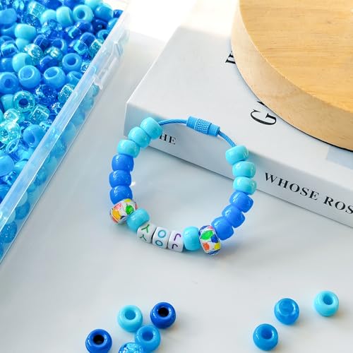 Plastic Pony Beads for Jewelry Making, 1200 Pieces, Multi-Color, 0.35 x 0.22 inch, DIY Craft Beads for Bracelets and Hair Braids (Aqua) - color: Aqua