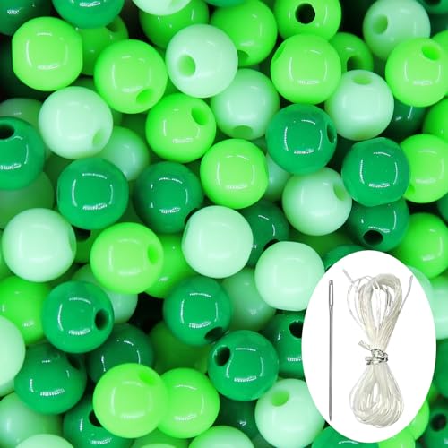 70Pcs Green Series Acrylic Round Beads, Smooth Plastic Spacer Beads Set with Beading Needle and 13Ft Elastic String Cord for Jewelry Making Bracelets Necklace Earring DIY Crafting Supplies - 16mm - color: Green Series, size: 16mm