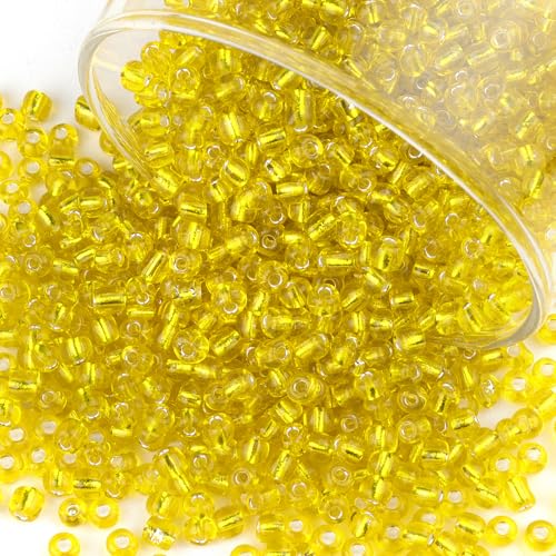 2100 Pcs Size 6/0 Glass Seed Beads, 4 mm Bright Yellow Small Mini Spacer Loose Pony Beads for Jewelry Making and DIY Crafts - color: Bright Yellow, size: Large