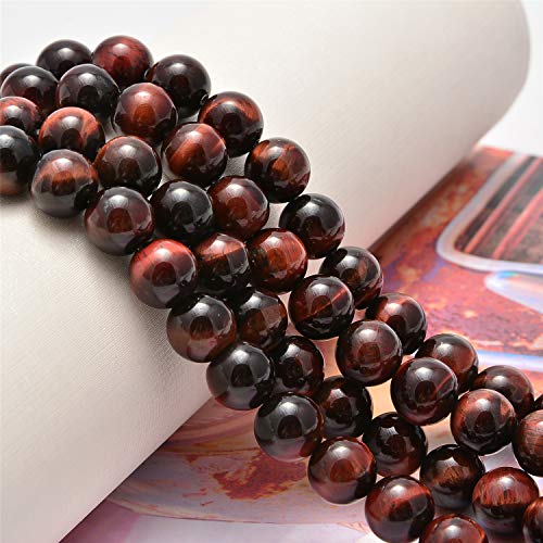NCB 100pcs Genuine Gemstone Loose Beads 6mm Natural Stone Beads Round Real Energy Stones for DIY Jewelry Making Bracelet Necklace, Stretch Unisex (Red Tiger's Eye, 6mm 100Beads) - color: Red Tiger's Eye, size: 6mm 100Beads