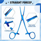 BBTO Hemostat Curved and Straight Hemostat Forceps Piercing Pliers Forceps, Stainless Steel Straight and Curved Pliers, Fishing Tweezer(Blue,2 Pcs) - color: Blue