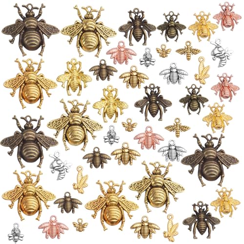 100g Alloy Bee Charm Mixed Honey Bee Pendant Charms Vintage Insect Jewelry Findings for DIY Necklace Bracelet Crafts,40-80pcs - style: Mixed Bee Charms
