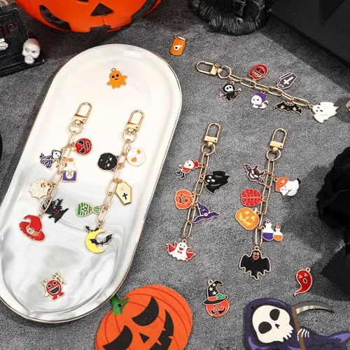 AUGSUN 189Pcs Halloween Keychain Making Kit, Charm Making Crafts 60 Halloween Charms 12 Keychain Clips Hooks 15 Extender Chains 100 Jump Ring for Crafts Accessories Holiday Gifts - style: Halloween
