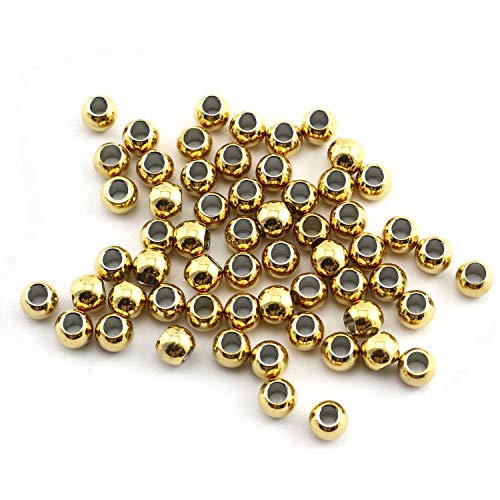 50-Pack Golden Spacer Beads 304 Stainless Steel Smooth Round Spacer Beads 2mm Hole,Seamless Loose Beads for Jewelry Making Findings DIY Crafts Accessories 4mm(Gold) - color: GOLD, size: 4x2