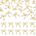 FASHEWELRY Golden Bow Connector Charms Bulk, Christmas Bowknot Link Charms, Infinity Links Geometric Hollow Bezel Pendants for Earring Bracelet Necklace Keychains Jewelry Making - color: Light Gold-Bowknot with Pearl