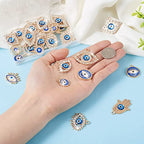 Cheriswelry Rhinestone Enamel Connectors Charm Links Evil Eye Alloy Metal Pendants Antique Silver Flat Round Hamsa Hand Owl Feather Heart Charm Pendant for Bracelet Necklace Jewelry Making - color: Gold-Mixed Shape