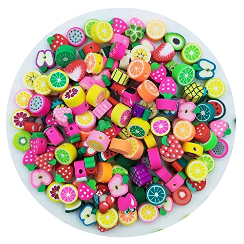 200pcs Fruit Polymer Clay Beads, Mixed Fruits Charm Spacer Beads for DIY Bracelet Necklace Jewelry Making - color: Fruit
