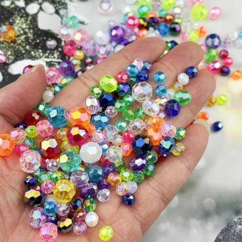 1800pcs Acrylic Faceted Round Beads 4mm 6mm 8mm 10mm AB Colors Glossy Acrylic Round Spacer Beads with Hole for DIY Bracelet Necklace Jewelry Making Supplies Handmade Craft(Rose Red AB) - color: Rose Red AB
