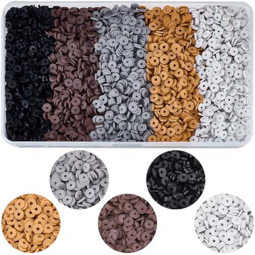 SUNNYCLUE 1 Box 3600pcs 6mm Brown Clay Beads Clay Spacer Beads Black Bronze White Polymer Flat Round Heishi Disc Slice Loose Spacers Bulk for Jewelry Making Supplies Adults Bracelets Adults Gifts - style: Style 6