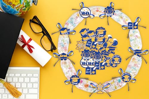 80UncleKimby 28PCS Blue and Gold Graduation Decorations 2026 Candy Leis Making Kit - Hawaiian Congrats Grad Ribbon Necklaces Party Supplies(Assembly Needed, Candy not Included)