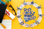 80UncleKimby 28PCS Blue and Gold Graduation Decorations 2026 Candy Leis Making Kit - Hawaiian Congrats Grad Ribbon Necklaces Party Supplies(Assembly Needed, Candy not Included)