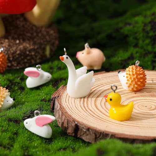 Civaner 50 Pcs Resin Charms for Jewelry Making, Cute Mushroom Bee Duck Cow Chicken Swan Rabbit Pig Farm Animal Pendants for DIY Bracelets Necklaces - style: Cute Style