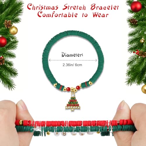 Emibele Colorful Stretch Bracelet Stack Boho Beaded Bracelet Set Heishi Surfer Bracelet Stackable Y2K Trendy Jewelry Friendship Multiple Set Women Fans - style: Red & Green 5PCS