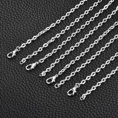 HARFINGTON 20 Pack 18 Inch Necklace Chains Bulk 3.2mm Silver Plated Cable Chains with Lobster Clasps for Jewelry Making - color: Silver, size: 18 Inch x 3.2mm