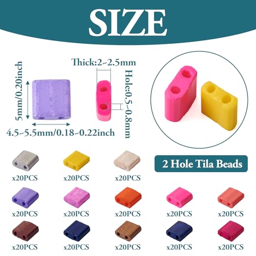 Pandahall 260Pcs Opaque Tila Beads - 2-Hole Square Craft Beads, 5mm, for Jewelry Making - color: Mix 13 Colors - 260pcs