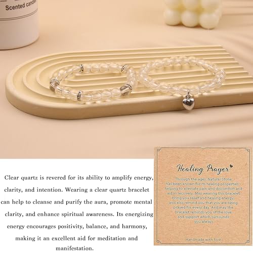 2Pcs Healing Crystal Bracelets for Women Handmade Beaded Bracelet Healing Prayers Crystal 8mm Natural Stone Beads Bracelet Stress Relief Get Well Soon Gifts