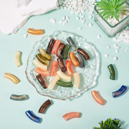 Spritewelry 30 pcs Acrylic Tube Beads for Bracelets Making Shiny Chunky Bamboo Tube Beads Noodle Curved Beads Bangle Acrylic Beads with Glitter for Jewelry Making Friendship Bangles - color: Mix Colors-Glitter