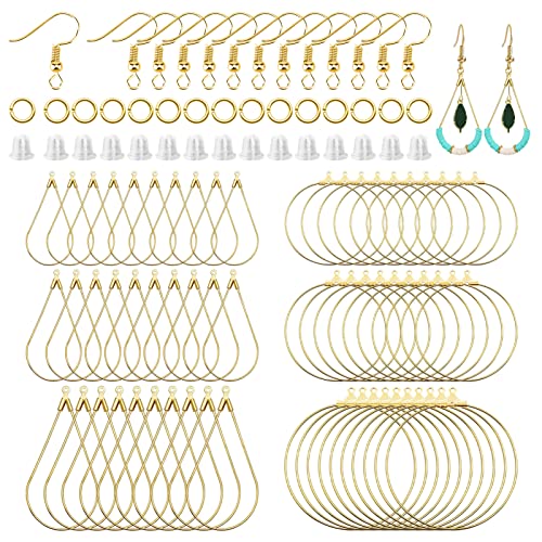 360 Pcs Beading Hoop Set for Jewelry Making, with Teardrop Round Hoops, Open Jump Rings, Earring Hooks and Backs, DIY Craft Supplies - color: 360Pcs-K Gold