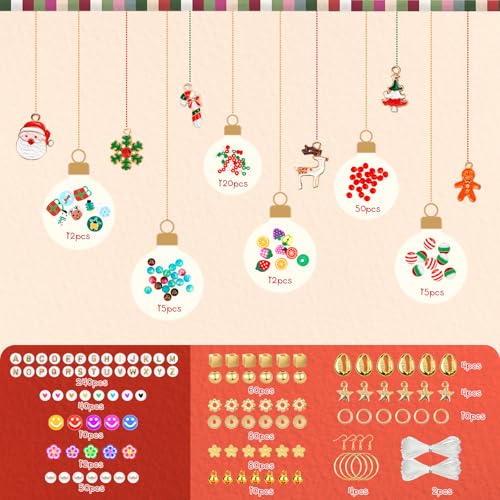 Gionlion Christmas Crafts 24 Colors Clay Beads Bracelet Making Kit, DIY Arts and Crafts - style: Christmas Joy