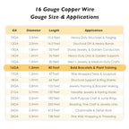 16 Gauge/1.3mm Copper Wire for Jewelry Making – 40 Feet Single Spool with Polishing Cloth & COA – 99.9% Pure Dead Soft Bare & Skin Safe Uncoated Craft Wire for Bracelets & Plant Training - size: 16 Gauge, style: 5 Ounces