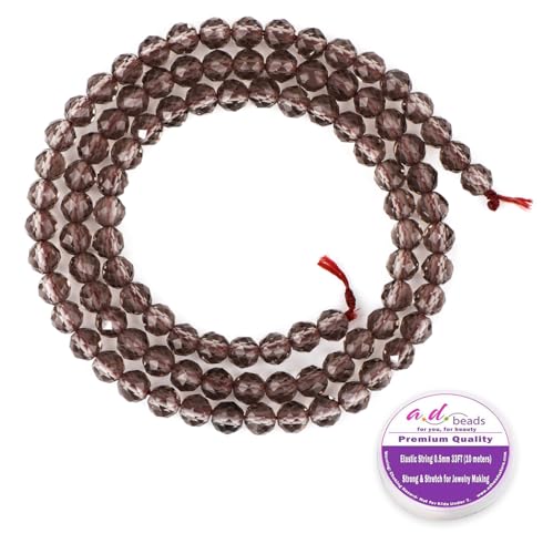 AD Beads Natural Gemstone Diamond-Cut Micro-Faceted 4mm Small Round DIY Necklace Bracelet Jewelry Making Beads (Smoky Quartz) - color: Smoky Quartz