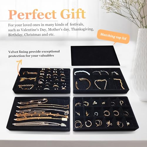 Velvet Jewelry Organizers and Storage Tray – 5 PC Protect and Display Your Jewelry with Style – Stackable, Durable, and Ideal for Drawers and Vanity Tables