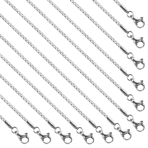 SMYHTGLIF 16 Inches Stainless Steel Necklace Chain Bulk for Jewelry Making 12 Pcs DIY Jewelry Chain Silver Adjustable Necklace - color: Silver Flat S, size: 16 inches