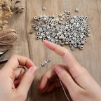 200PCS 1-5mm Hole Spacer Beads Tibetan Antique Silver Rondelle Spacers Bead, Assorted Styles Metal Filigree Loose Ball Bead Charms Kits for Bracelets Jewelry Making