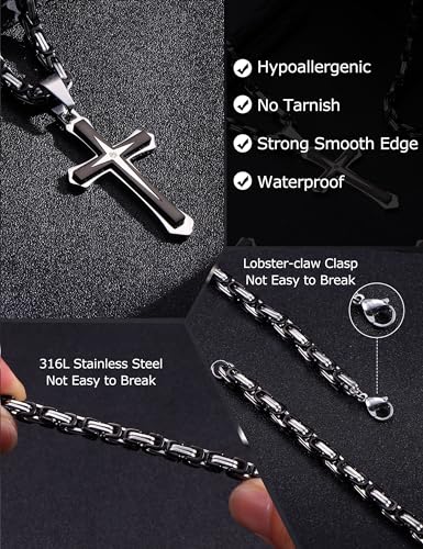 LOLIAS Black 14K Gold Plated 𝐂𝐫𝐨𝐬𝐬 𝐍𝐞𝐜𝐤𝐥𝐚𝐜𝐞 for Men Stainless Steel 𝐁𝐲𝐳𝐚𝐧𝐭𝐢𝐧𝐞 Chain With Cross Pendant Necklace 𝐌𝐞𝐧𝐬 𝐆𝐢𝐟𝐭 22-30Inch - color: Black plated necklace with pendant, size: 24IN