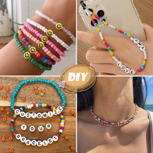 EFIVS ARTS Seed Beads 96 Colors 4MM Small Beads Kit Tiny Bracelet Waist Beads Set with Pendant Charms Letter Beads Kit for Concert Bracelets DIY Making - color: 96 Colors