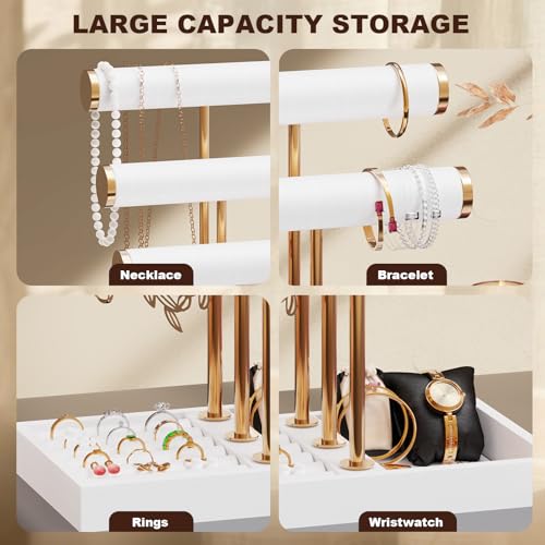 Abiglifty 3 Tier Necklace Holder Display, Jewelry Organizer, Jewelry Stand, Bracelet Display, Necklace Organizer, Bracelet holder, Jewelry Display for Necklace, Watches, Rings, white - color: white