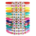 Friendship Bracelets Boho Stackable Bracelets for Women Surfer Heishi Clay Bead Bracelets Stretch Preppy Bracelets Colorful Boho Bracelets for Women - color: 12 pcs LOVE