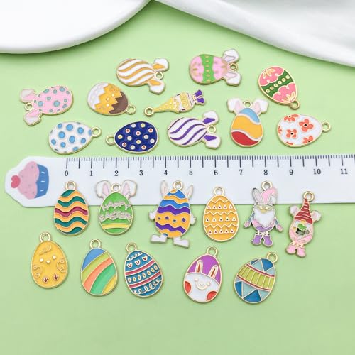 Sailanzi 22pcs Alloy enamel Easter egg series cute rabbit Pendant Jewelry Making DIY Keychain Earrings Pendant Various Design Charms for Jewelry Making Bracelets Necklace(SN928) - color: SN928