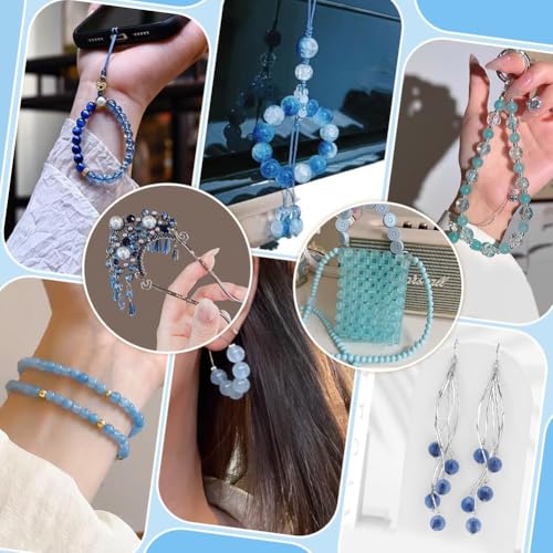 PH PandaHall 720pcs 8mm Blue Beads for Jewelry Making Glass Beads 24 Color Bracelet Bead Round Craft Loose Bead for Bracelets Necklaces Earring Summer Hawaii Boho Heshi Surfer Wave Jewelry Making - color: Blue