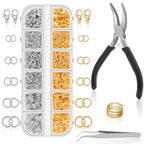 Anezus Jump Rings for Jewelry Making Supplies and Necklace Repair with Jump Ring Pliers and Open Jump Ring(1200Pcs Silver and Gold) - color: Silver and Gold