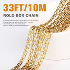 33 Feet Gold Rolo Box Chain Bulk, 2mm 18K Gold PVD Plated 304 Stainless Steel Square Link Cable Chains Roll Spool for Jewelry Making DIY Craft - color: 2MM Gold Rolo Box Chain