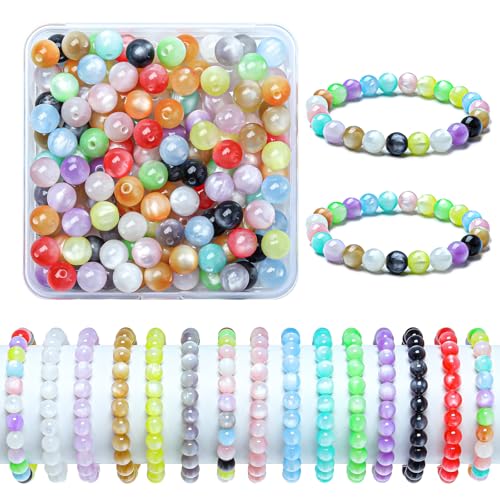 200pcs Glass Beads for Bracelets, 8mm Crystal Glass Round Beads for Jewelry Making, DIY Crafts, Single Box (Multicolored) - color: Multicolored