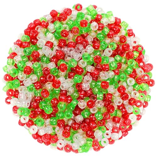 UPINS 1200Pcs Christmas Glitter Pony Beads Bulk for Necklace Bracelets Earrings Jewelry Making Christmas Party Decoration Supplies DIY Craft Hair Beads - color: 3 Colors for Christmas