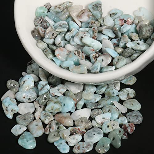30in Larimar Natural Chip Stone Beads 5-8mm About 230pcs, Irregular Drilled Light Blue Green Bead for Bracelets Jewelry Making Supplies for Adults, DIY Crafts. - color: Larimar